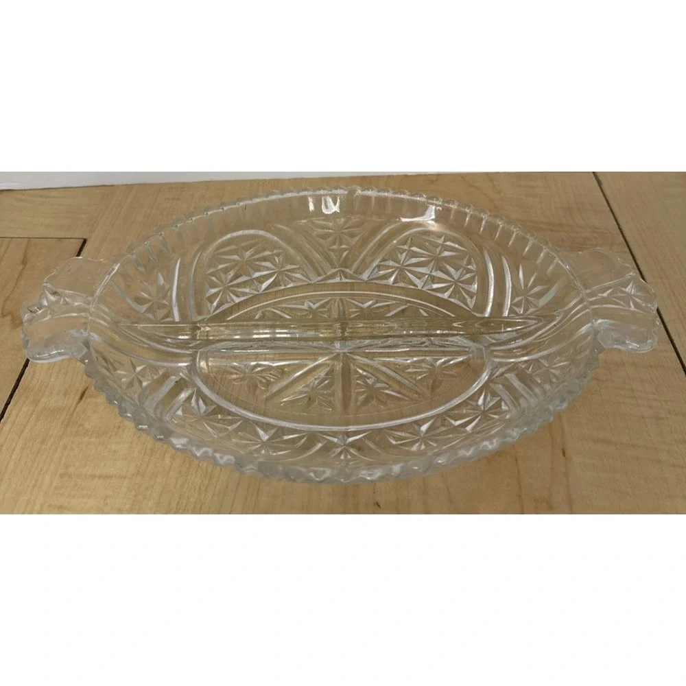 Vintage Pressed Glass Divided Serving Dish with Handles - Elegant Decor